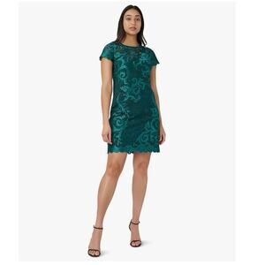 Adrianna Papell NEW Size 12 Dark Jade Green Women's Lace A Line Shift Mini Dress